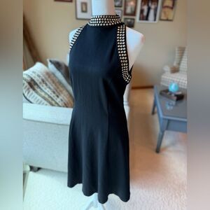 M Carmen Valvo LBD Small Sleeveless Halter Dress Studded Bodycon Cocktail.